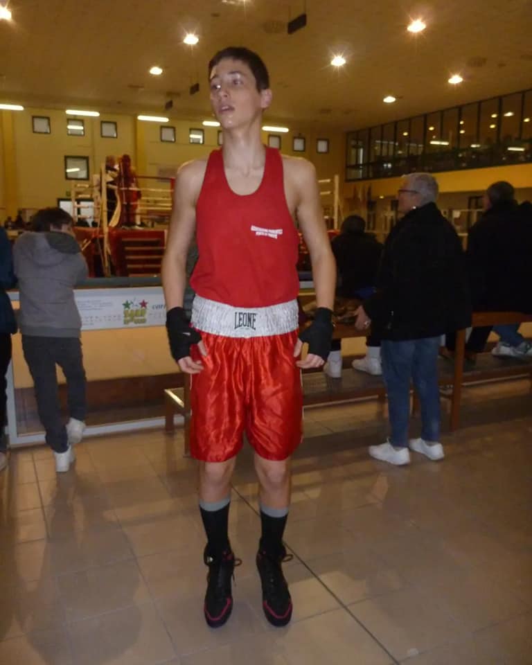 Riccardo Rizzi at his first amateur match in 2015 with Leone gear