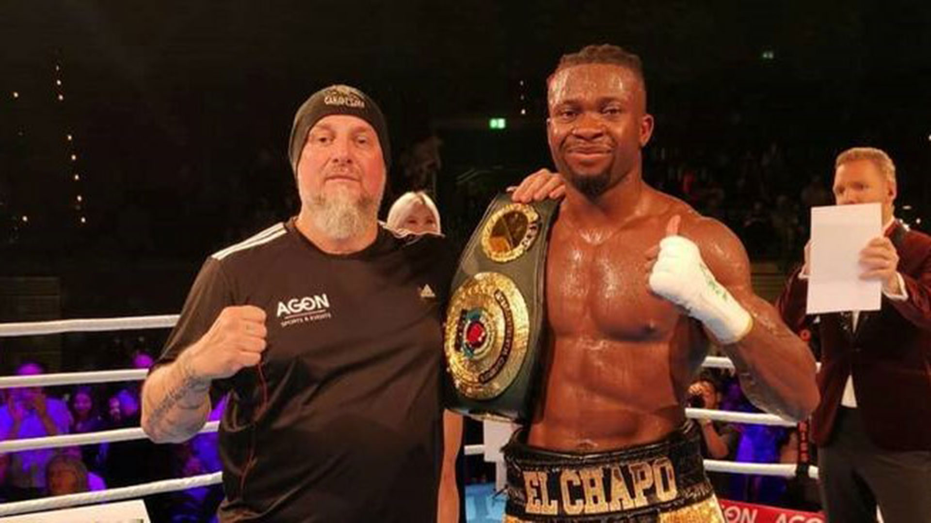 Etinosa Oliha sul ring con Coach Davide Greguoldo